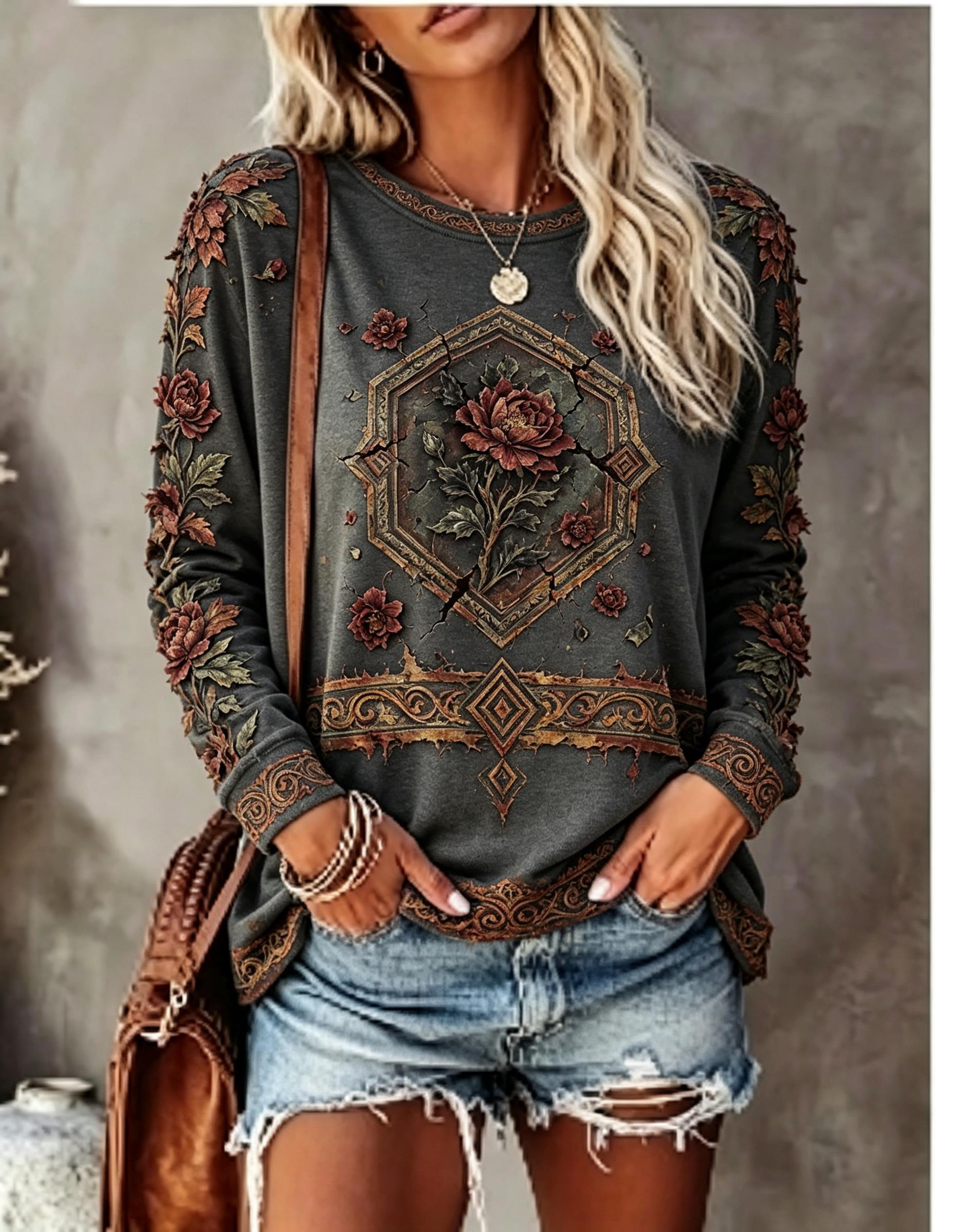 Women Crew Neck Long Sleeve T‑ - Winter Clothing For Women 评论和价格